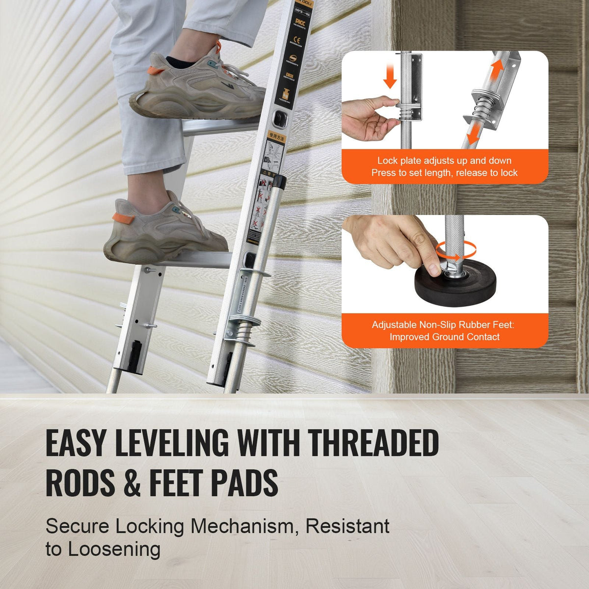 Ladder Levler, 23.4 inch Steel 550lbs Load Ladder Leveling Tool, Pitch Hopper, Stair Ladder Stabilizer with Storage, Easy to Use for All Surfaces,Extension Ladder Accessories for Uneven Ground