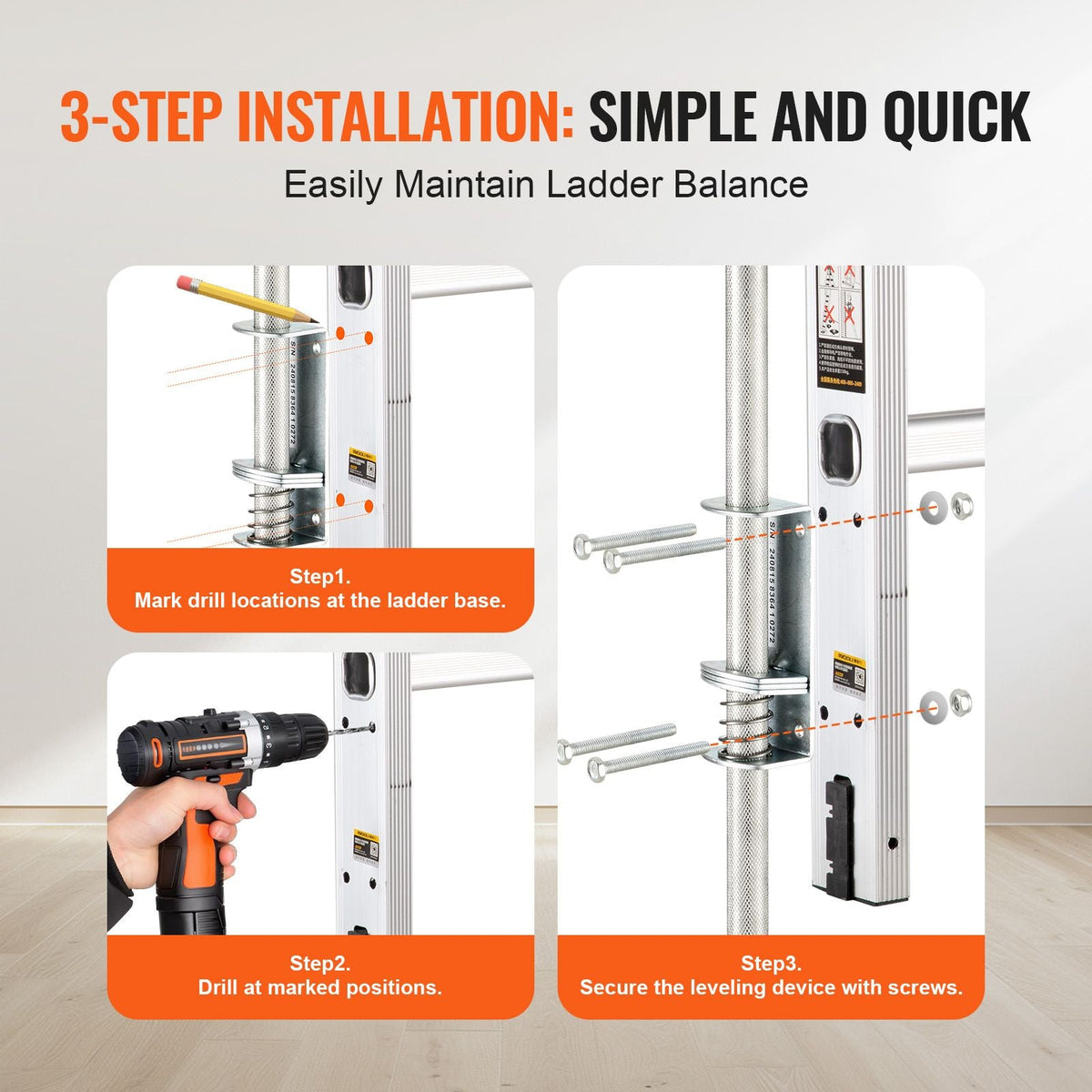 Ladder Levler, 23.4 inch Steel 550lbs Load Ladder Leveling Tool, Pitch Hopper, Stair Ladder Stabilizer with Storage, Easy to Use for All Surfaces,Extension Ladder Accessories for Uneven Ground