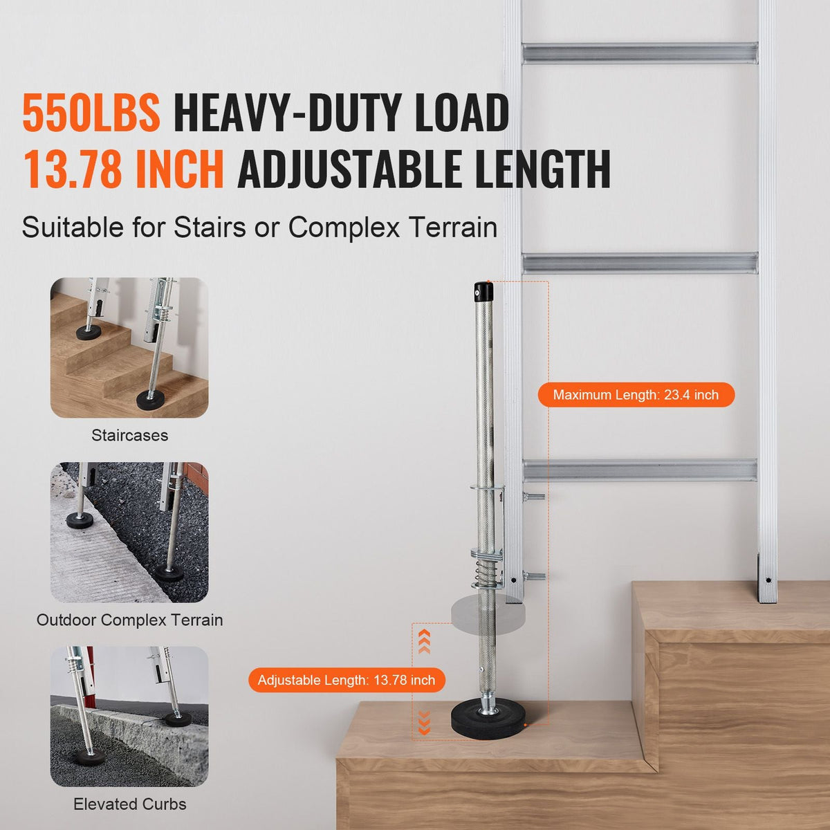 Ladder Levler, 23.4 inch Steel 550lbs Load Ladder Leveling Tool, Pitch Hopper, Stair Ladder Stabilizer with Storage, Easy to Use for All Surfaces,Extension Ladder Accessories for Uneven Ground