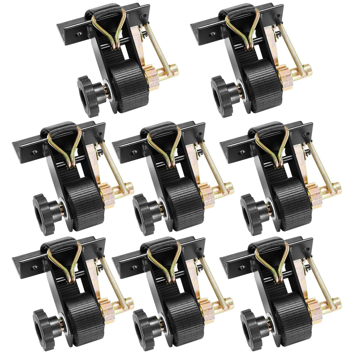 Ladder Rack Ratchet Straps, Black Square Tube Mount, 1.5 in Wide x 7.4 ft Long Black Ladder Rack Straps with Double J-Hooks, 500 lbs Load Heavy Duty, Cargo Buckle Lock Strap (8 Pack)