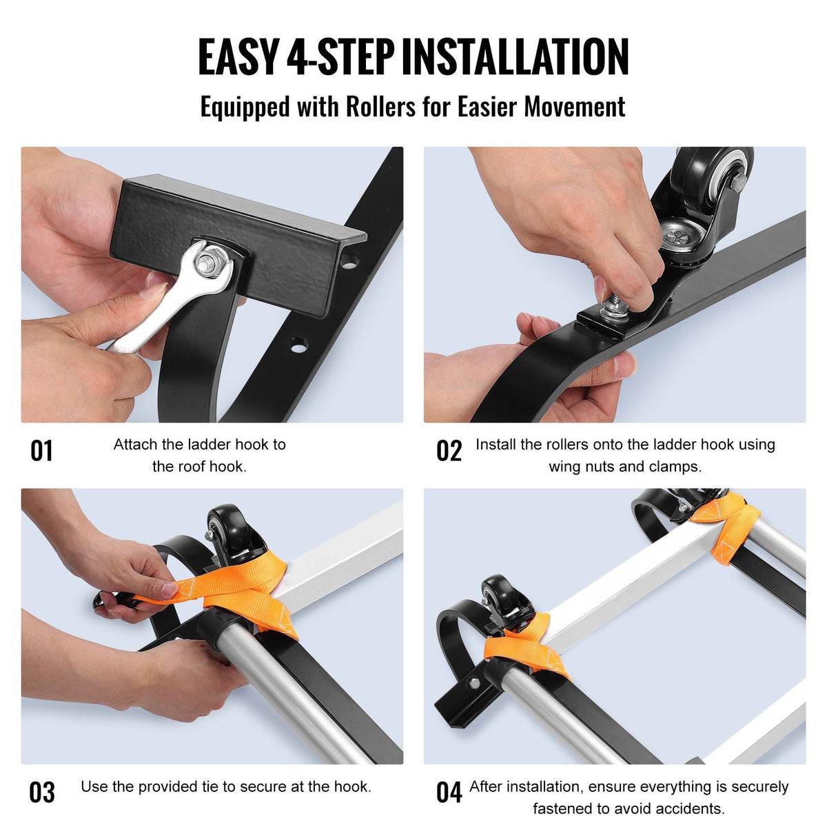 Ladder Roof Hook, 2 Pack with Fixed Wheel & Swivel Bar, Wheel Heavy Duty Steel Ladder Stabilizer, Roof Ridge Extension for Damage Prevention, 600 lbs Weight Rating, Easy to Access Steep Roofs