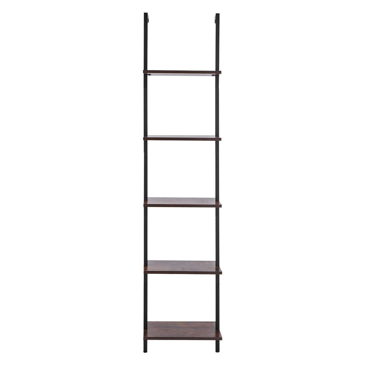 Ladder Shelf, 5-Tier Bookshelf 15.6x11.8in, Open Wall-Mounted Ladder Shelf with Metal Frame,Storage Rack Sundries Holder for Kitchen Bedroom Bathroom Living Room, Black