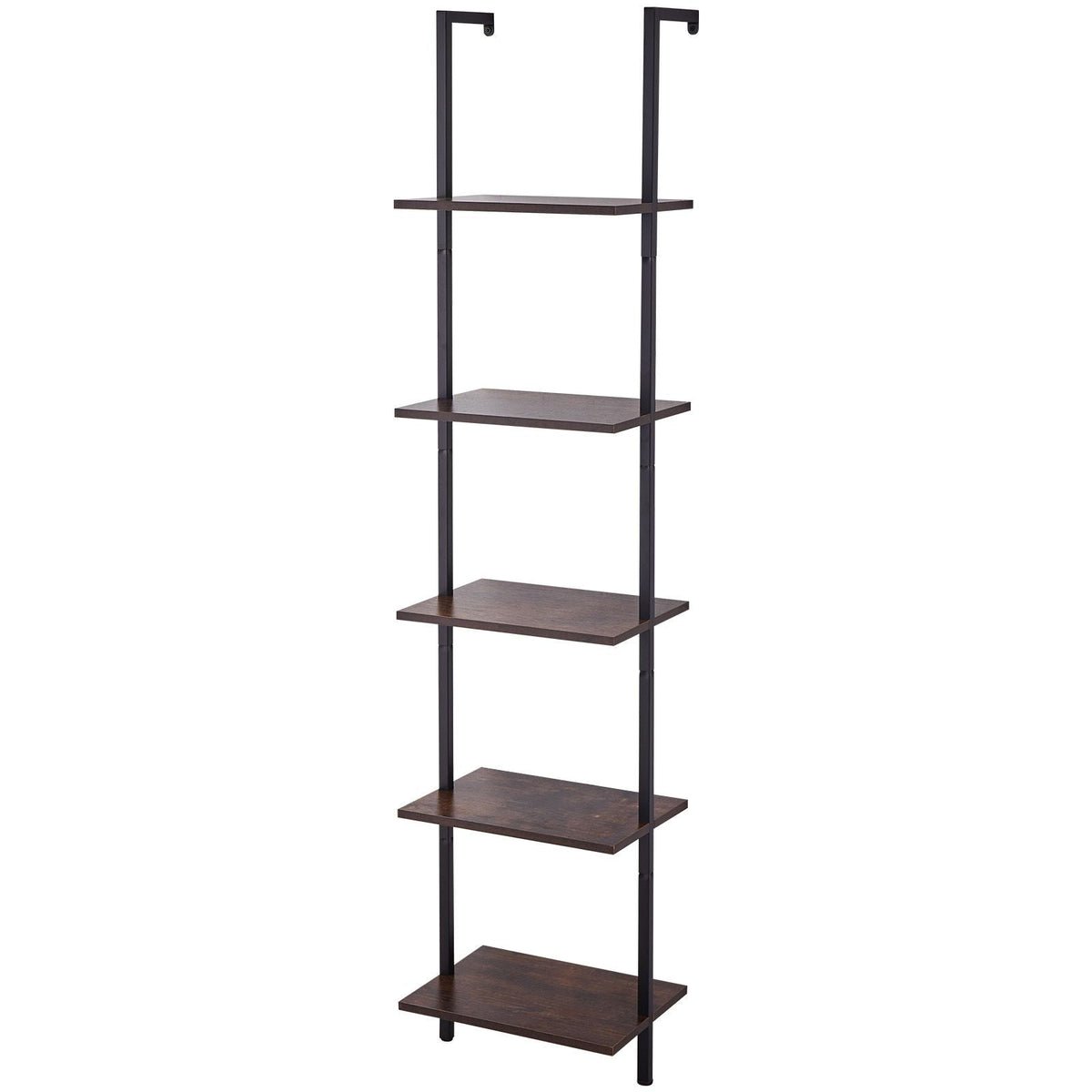 Ladder Shelf, 5-Tier Bookshelf 15.6x11.8in, Open Wall-Mounted Ladder Shelf with Metal Frame,Storage Rack Sundries Holder for Kitchen Bedroom Bathroom Living Room, Black