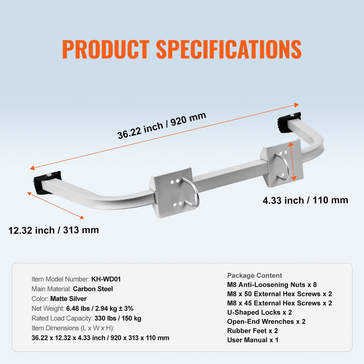Ladder Stabilizer, Extension Ladder Standoff, Heavy Duty Wing Span/Wall Ladder Accessories for Roof Gutter, Easy to Use & Wide Adaptability & Anti-slip Rubber Feet, 330 lbs Weight Rating