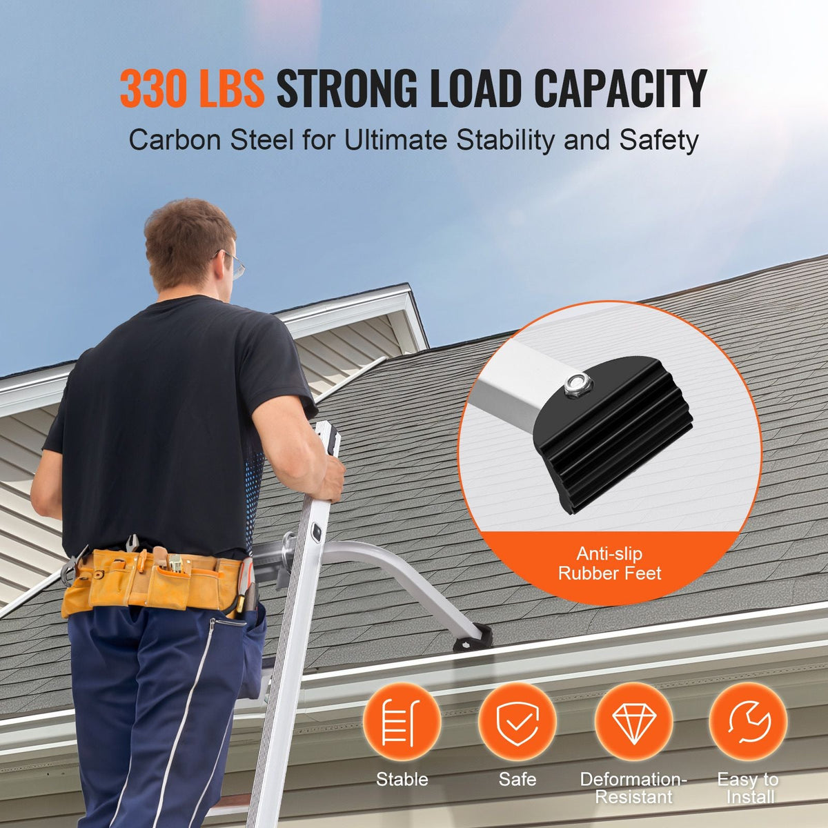 Ladder Stabilizer, Extension Ladder Standoff, Heavy Duty Wing Span/Wall Ladder Accessories for Roof Gutter, Easy to Use & Wide Adaptability & Anti-slip Rubber Feet, 330 lbs Weight Rating