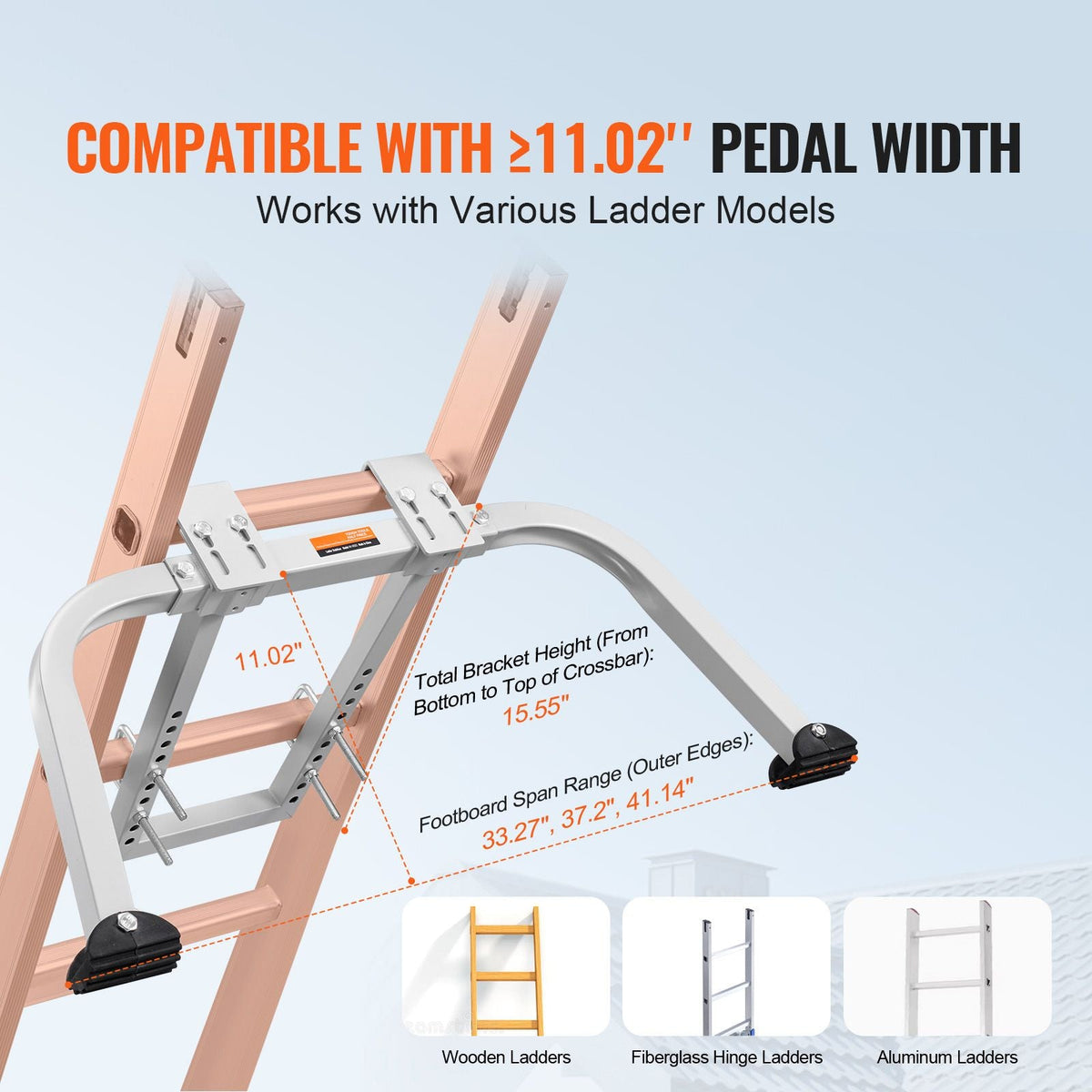 Ladder Stabilizer, Heavy Duty Steel Ladder Roof Hook, Ladder Stabilizer with Wing Span/Wall Extension Accessory, Stable Ladder Standoff Arms for Roof Gutter with Anti-Slip Rubber Feet