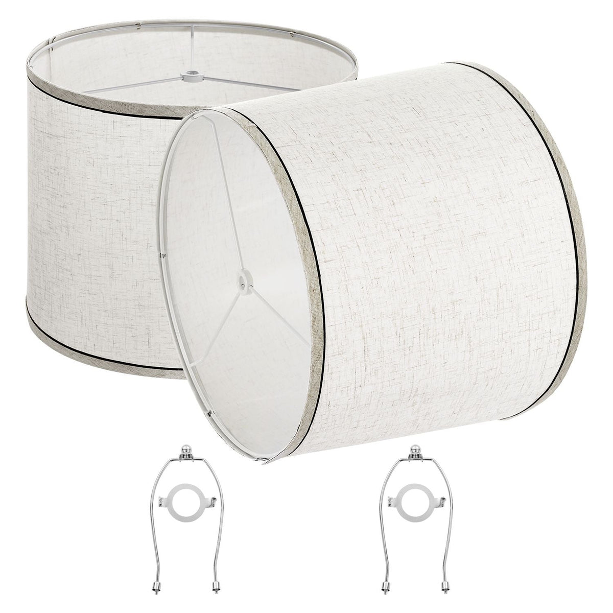 Lamp Shade 2 Set, 11 in Top x 13 in Bottom x 10 in High (Spider Fitter), Medium Lampshade with Harp, Replacement Lamp Shade for Table & Floor Lamps Pendant Lights, Light Linen with Black Edge