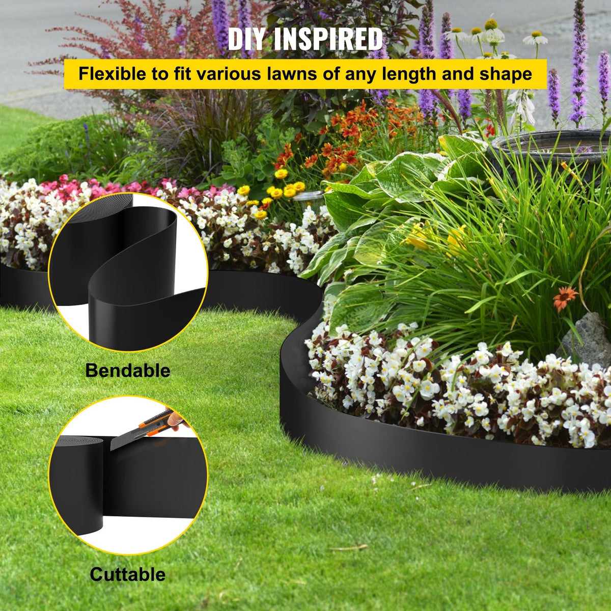 Landscape Edging, 10 inch Depth 300 ft Total Length, Recycled HDPE Coiled Terrace Board, Flexible Bender Border for Landscaping, Lawn, Garden, Yard, Against Invading Weeds, Black