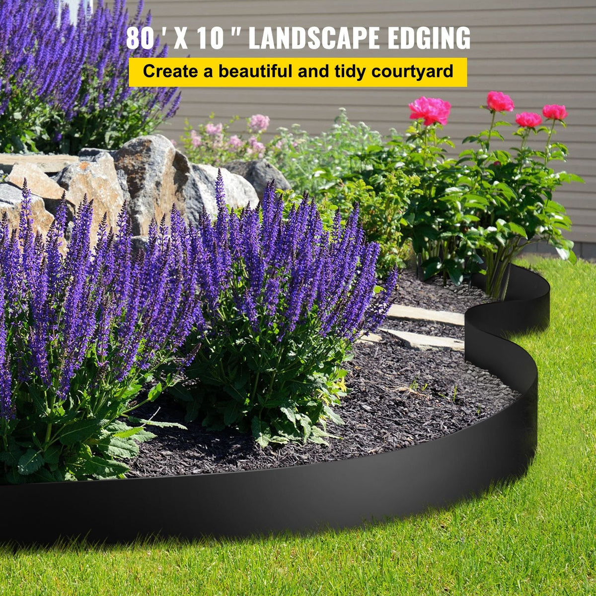 Landscape Edging, 10 inch Depth 80 ft Total Length, Recycled HDPE Coiled Terrace Board, Flexible Bender Border for Landscaping, Lawn, Garden, Yard, Against Invading Weeds, Black