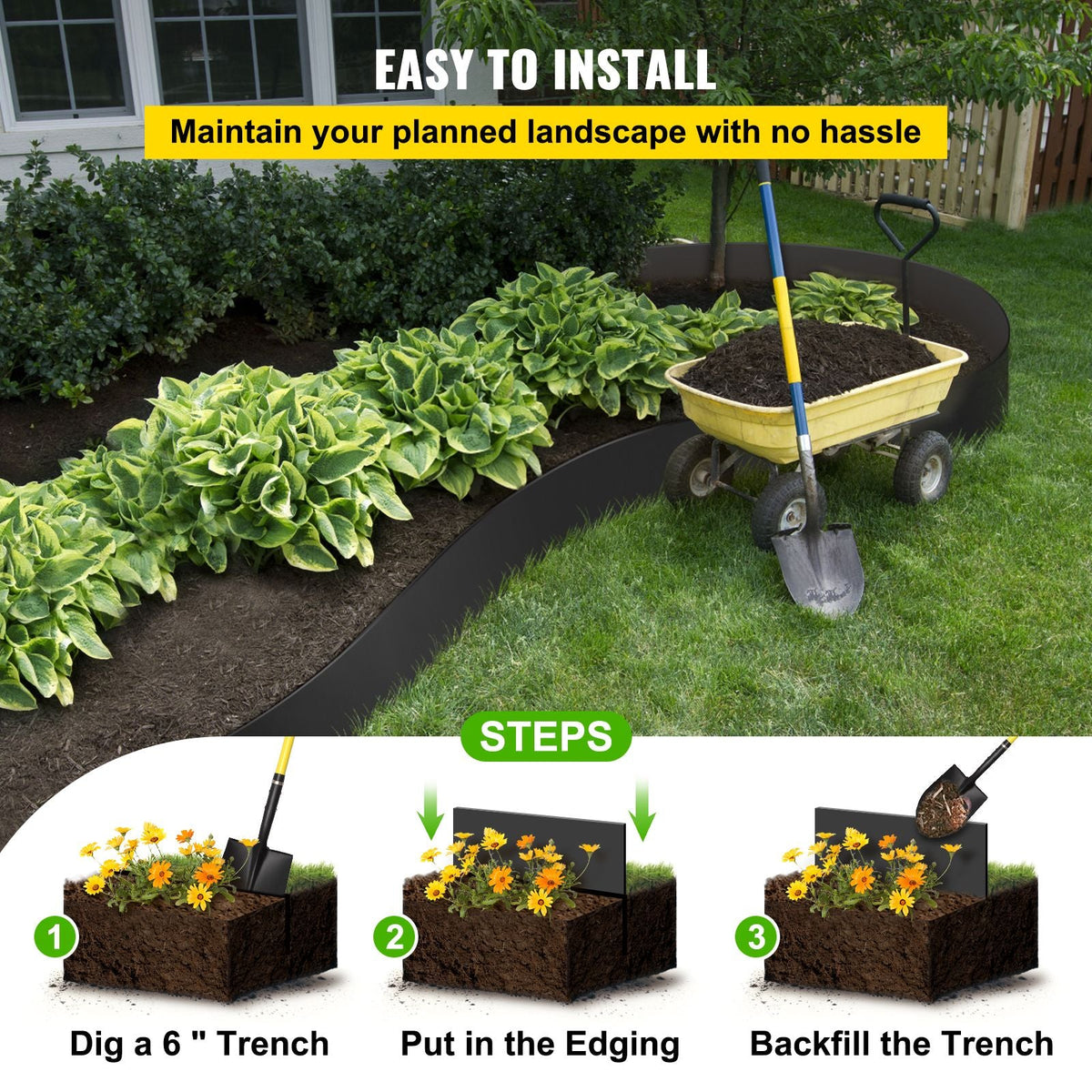 Landscape Edging, 10 inch Depth 80 ft Total Length, Recycled HDPE Coiled Terrace Board, Flexible Bender Border for Landscaping, Lawn, Garden, Yard, Against Invading Weeds, Black