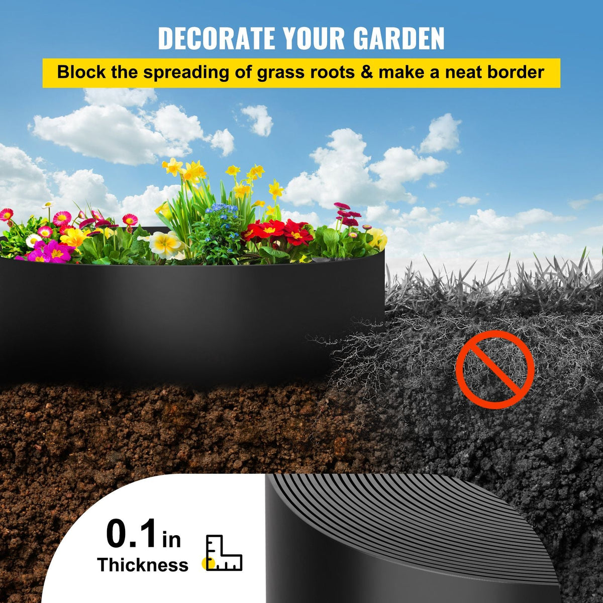 Landscape Edging, 10 inch Depth 80 ft Total Length, Recycled HDPE Coiled Terrace Board, Flexible Bender Border for Landscaping, Lawn, Garden, Yard, Against Invading Weeds, Black