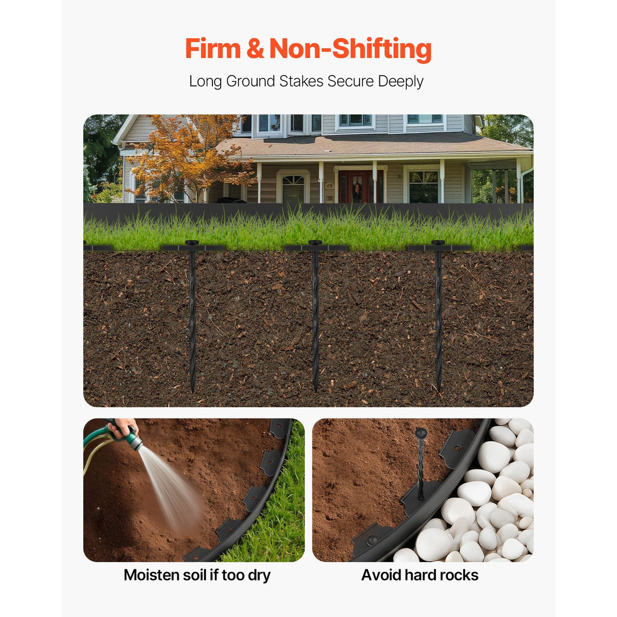 Landscape Edging, 20 ft x 2 in Plastic Garden Border Edging with 120 Spikes, No Dig, Flexible Lawn Edgings Roll, UV-Resistant Mini Fence Borders Pathway Edgings for Flower Beds Yard Paver