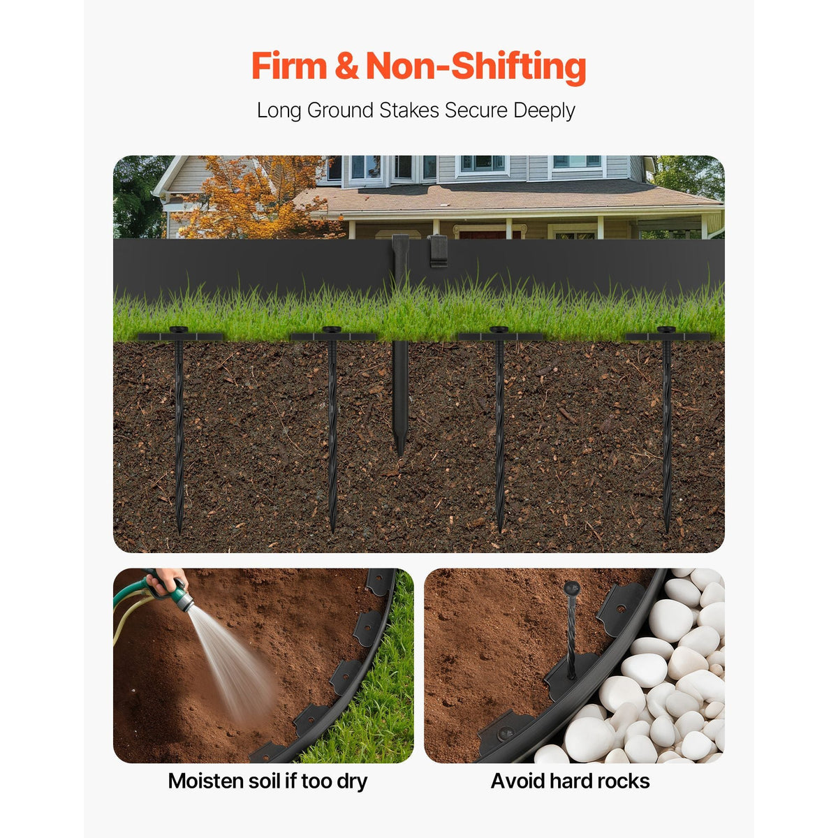 Landscape Edging, 33 ft x 4 in Plastic Garden Border Edging with 30 Spikes & 2 Ground Stakes, No Dig, Flexible Lawn Edgings Roll, UV-Resistant Mini Fence Borders for Flower Beds Yard Paver