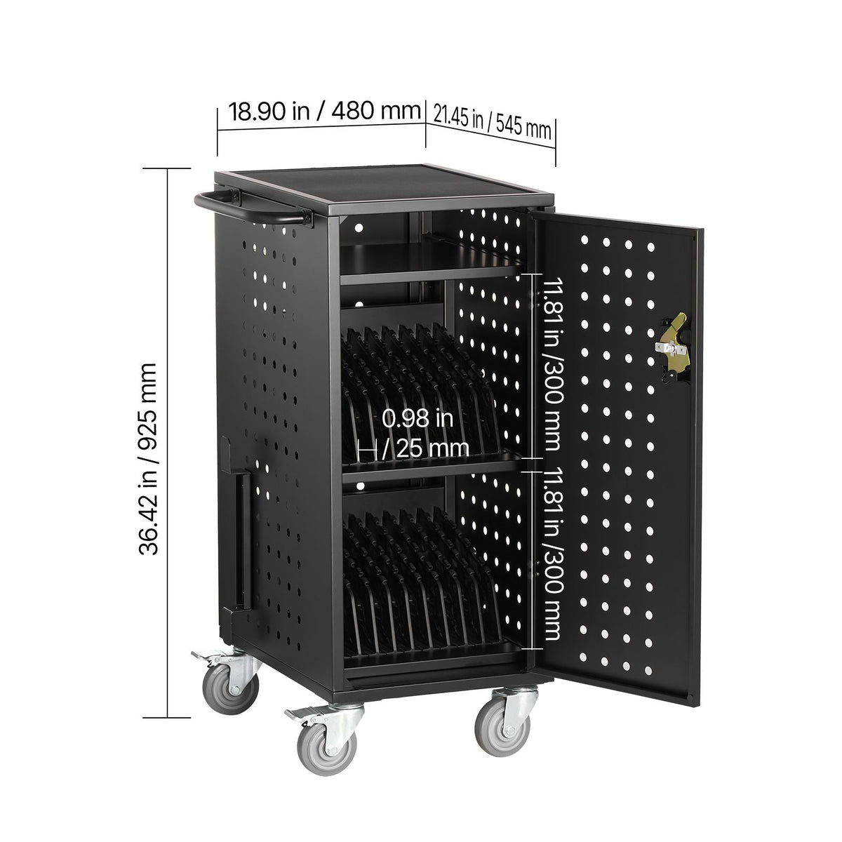 Laptop Cart, 20 Device Mobile Charging Cart, Up to 15.6 in Screen Size, Office and Classroom Mobile Charging Cart, for Chromebook, Tablet and Laptop