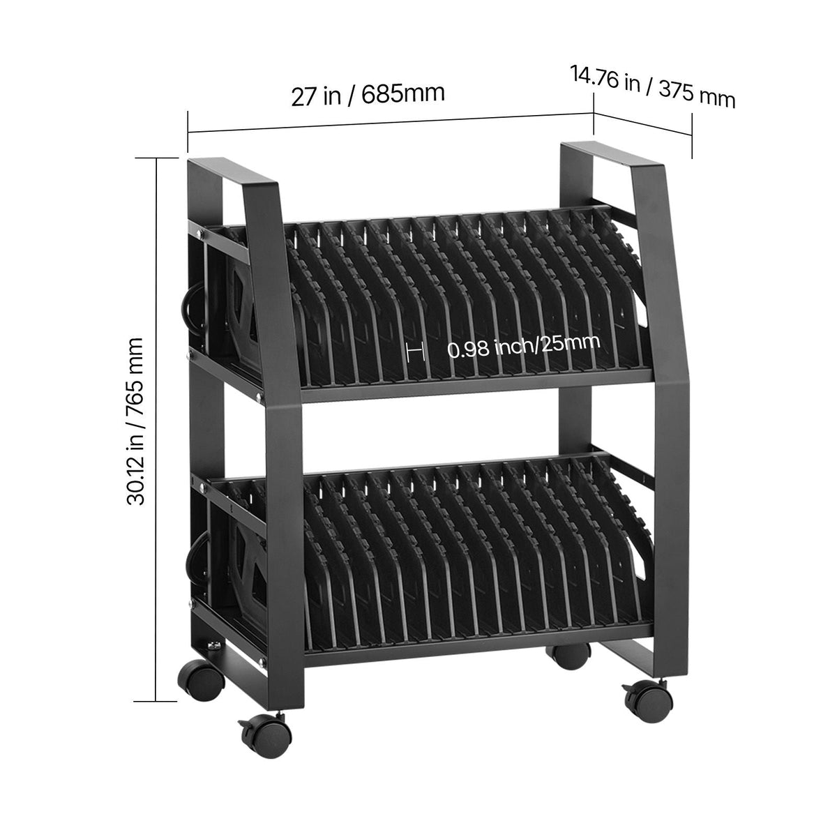 Laptop Charging Cart, 32 Devices Mobile Open Charging Station with Wheels, for Tablet and Laptop Up to 15.6 in Screen Size, Easy Access Slots, Surge Control, for Office, Classroom, Library