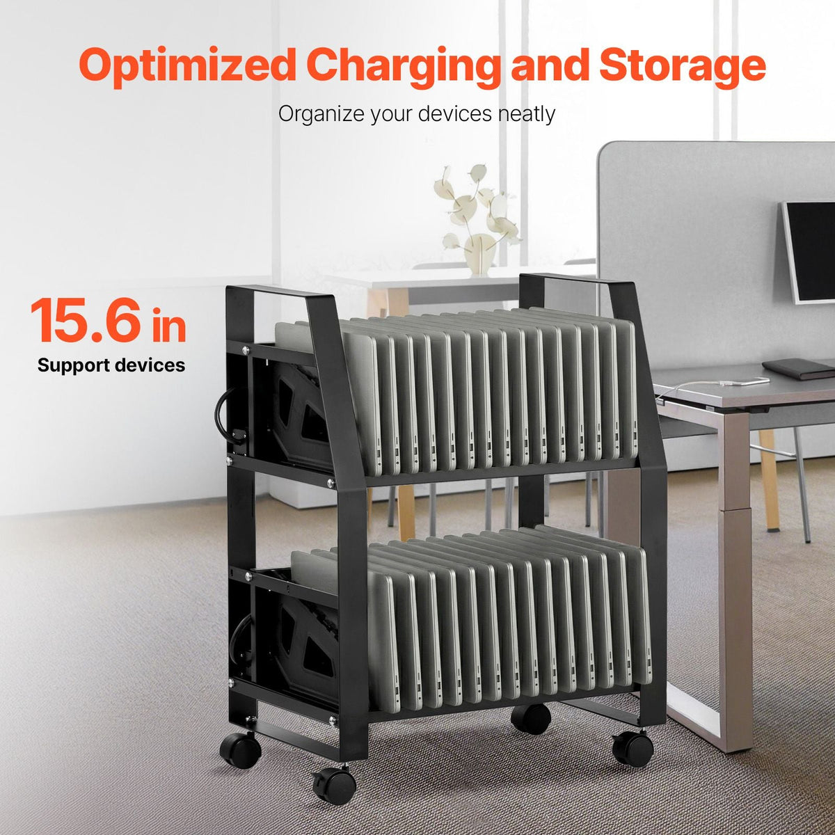 Laptop Charging Cart, 32 Devices Mobile Open Charging Station with Wheels, for Tablet and Laptop Up to 15.6 in Screen Size, Easy Access Slots, Surge Control, for Office, Classroom, Library