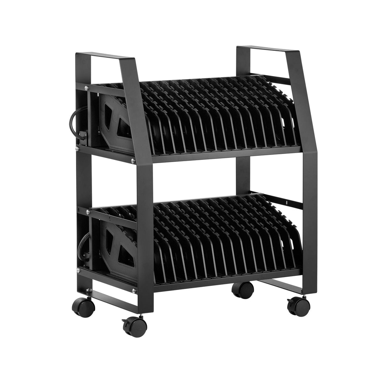 Laptop Charging Cart, 32 Devices Mobile Open Charging Station with Wheels, for Tablet and Laptop Up to 15.6 in Screen Size, Easy Access Slots, Surge Control, for Office, Classroom, Library
