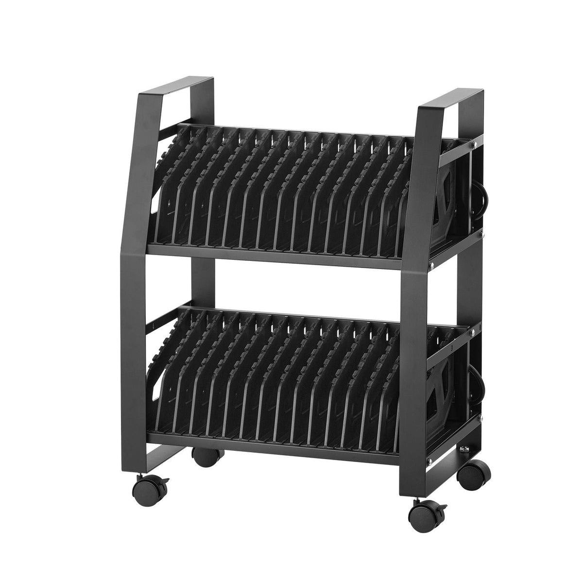Laptop Charging Cart, 32 Devices Mobile Open Charging Station with Wheels, for Tablet and Laptop Up to 15.6 in Screen Size, Easy Access Slots, Surge Control, for Office, Classroom, Library