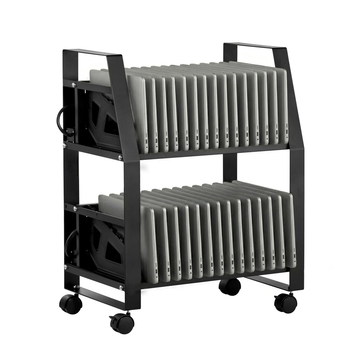 Laptop Charging Cart, 32 Devices Mobile Open Charging Station with Wheels, for Tablet and Laptop Up to 15.6 in Screen Size, Easy Access Slots, Surge Control, for Office, Classroom, Library