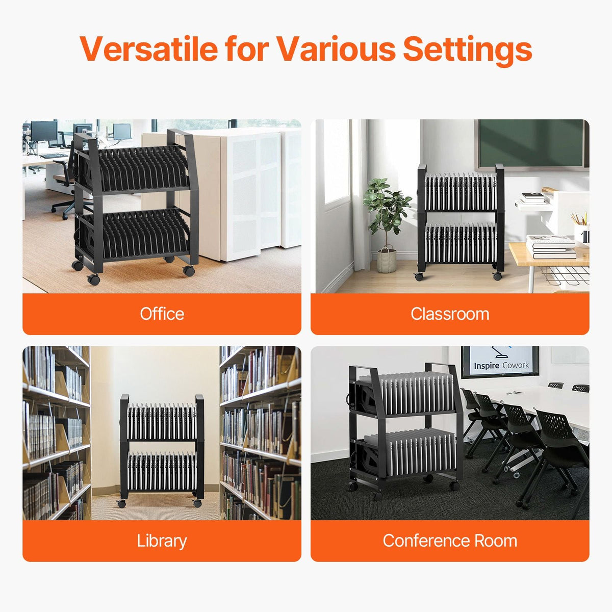 Laptop Charging Cart, 32 Devices Mobile Open Charging Station with Wheels, for Tablet and Laptop Up to 15.6 in Screen Size, Easy Access Slots, Surge Control, for Office, Classroom, Library