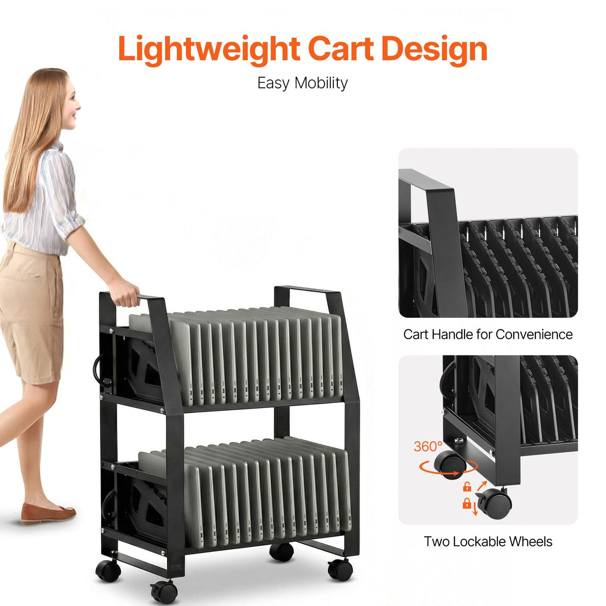 Laptop Charging Cart, 32 Devices Mobile Open Charging Station with Wheels, for Tablet and Laptop Up to 15.6 in Screen Size, Easy Access Slots, Surge Control, for Office, Classroom, Library