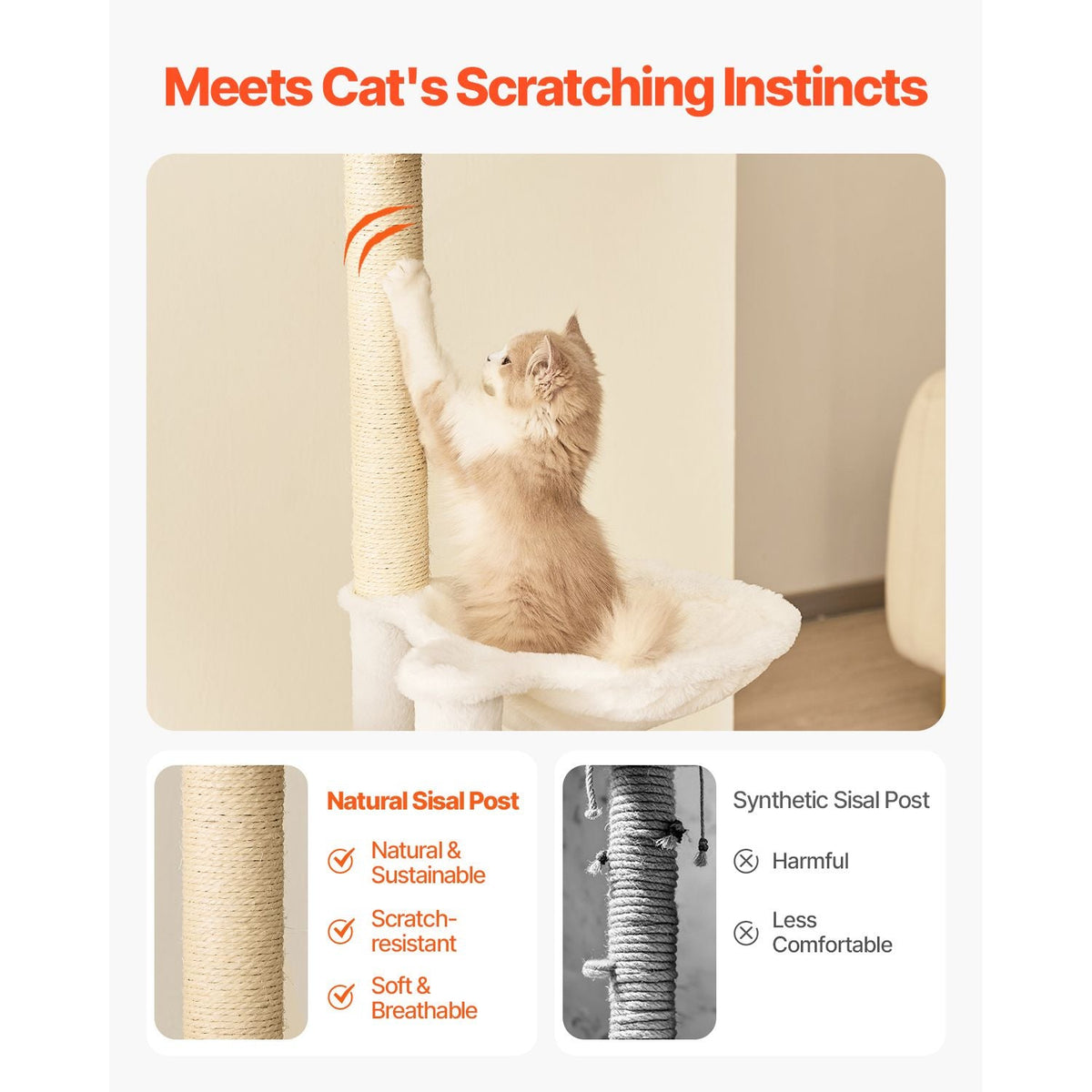 Large Cat Tree, 68.9 inches Tall, Cat Tower, Multi-level Cat Condo Furniture Activity Center with Cozy Perches, Sisal Scratching Posts, Hammock, Big Kittens House for Indoor Cats Play & Rest