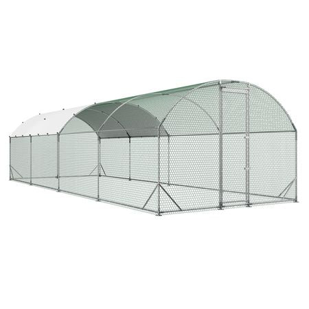Large Metal Chicken Coop, 9 x 25 x 6.6 ft, Walk-in Chicken Run House with Waterproof Cover & Sturdy Frame, Dome Roof Poultry Cage Duck Pen for Rabbit Hen Goose Outdoor Backyard Farm Use
