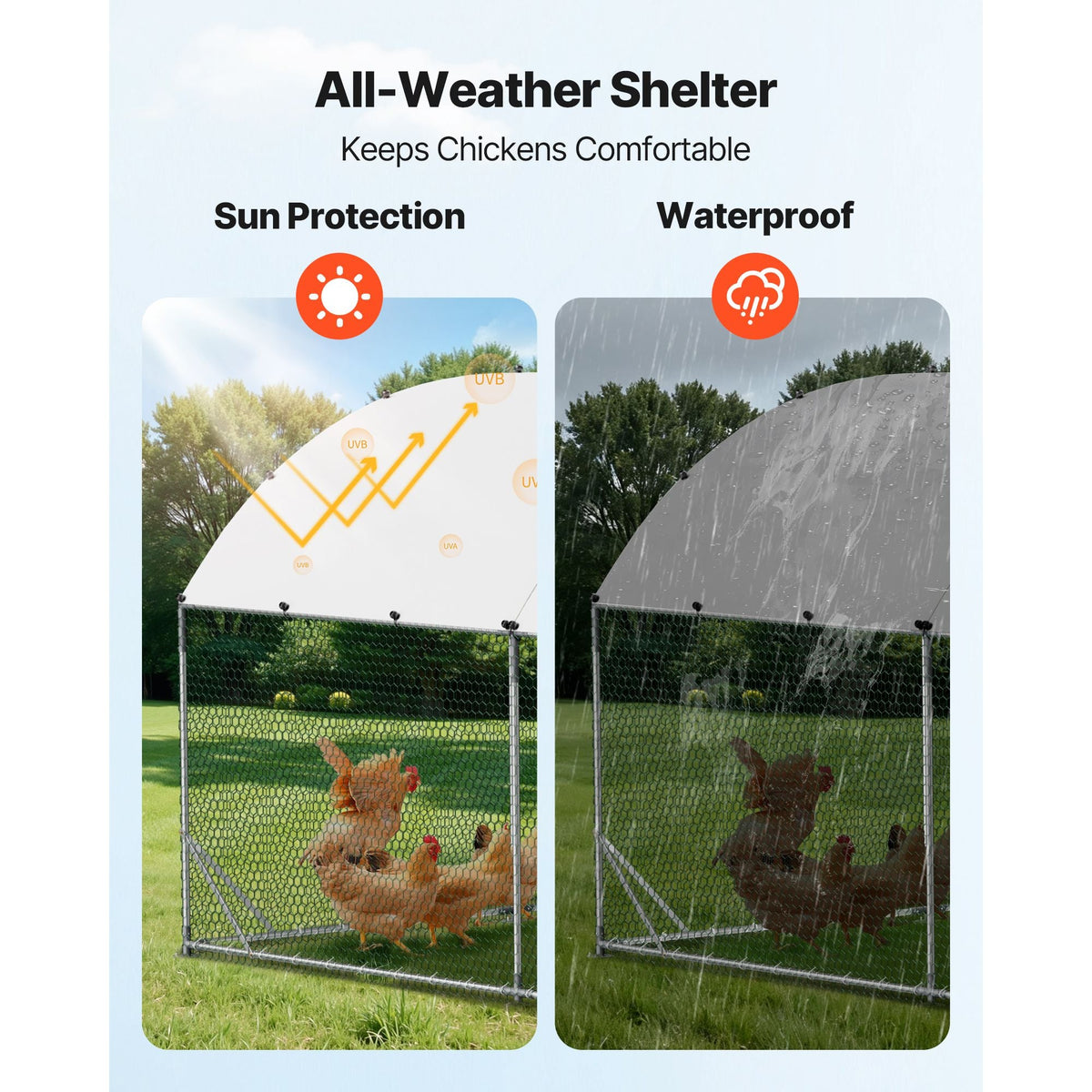 Large Metal Chicken Coop, 9 x 25 x 6.6 ft, Walk-in Chicken Run House with Waterproof Cover & Sturdy Frame, Dome Roof Poultry Cage Duck Pen for Rabbit Hen Goose Outdoor Backyard Farm Use