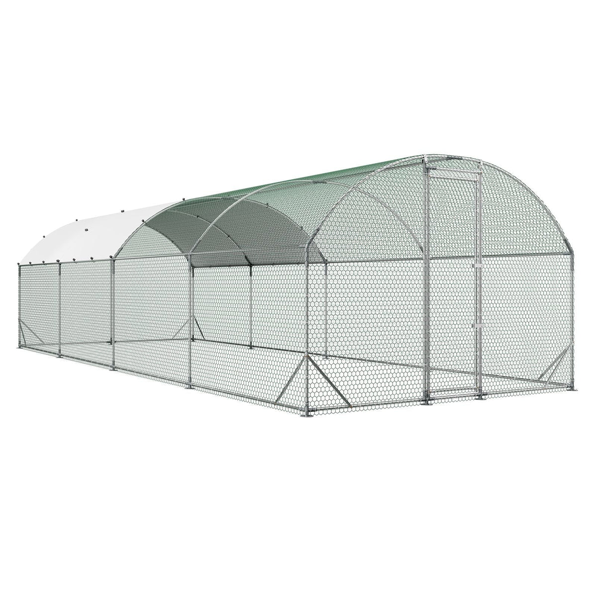 Large Metal Chicken Coop, 9 x 25 x 6.6 ft, Walk-in Chicken Run House with Waterproof Cover & Sturdy Frame, Dome Roof Poultry Cage Duck Pen for Rabbit Hen Goose Outdoor Backyard Farm Use