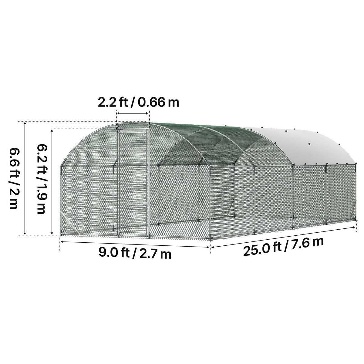 Large Metal Chicken Coop, 9 x 25 x 6.6 ft, Walk-in Chicken Run House with Waterproof Cover & Sturdy Frame, Dome Roof Poultry Cage Duck Pen for Rabbit Hen Goose Outdoor Backyard Farm Use