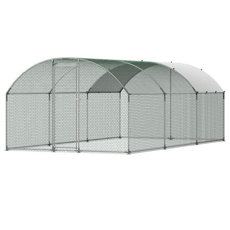 Large Metal Chicken Coop, 9.8 x 19.7 x 6.6 ft, Walk-in Chicken Runs with Waterproof Cover, Dome Roof Hen House Enclosure with Lock, Outdoor Duck Rabbit Cage Poultry Pen for Backyard, Farm, Yard