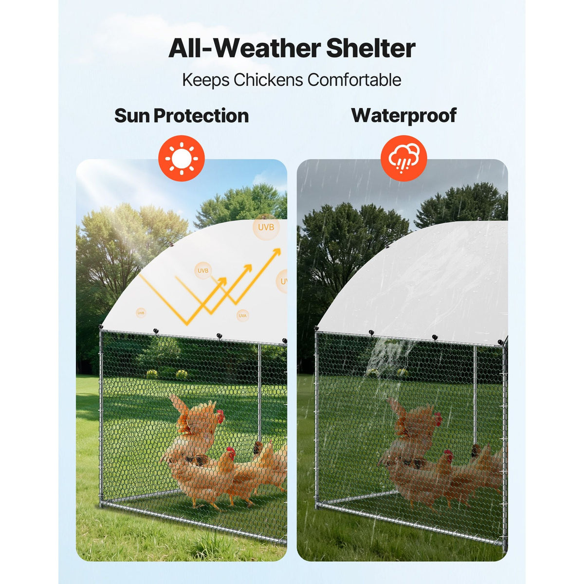 Large Metal Chicken Coop, 9.8 x 19.7 x 6.6 ft, Walk-in Chicken Runs with Waterproof Cover, Dome Roof Hen House Enclosure with Lock, Outdoor Duck Rabbit Cage Poultry Pen for Backyard, Farm, Yard