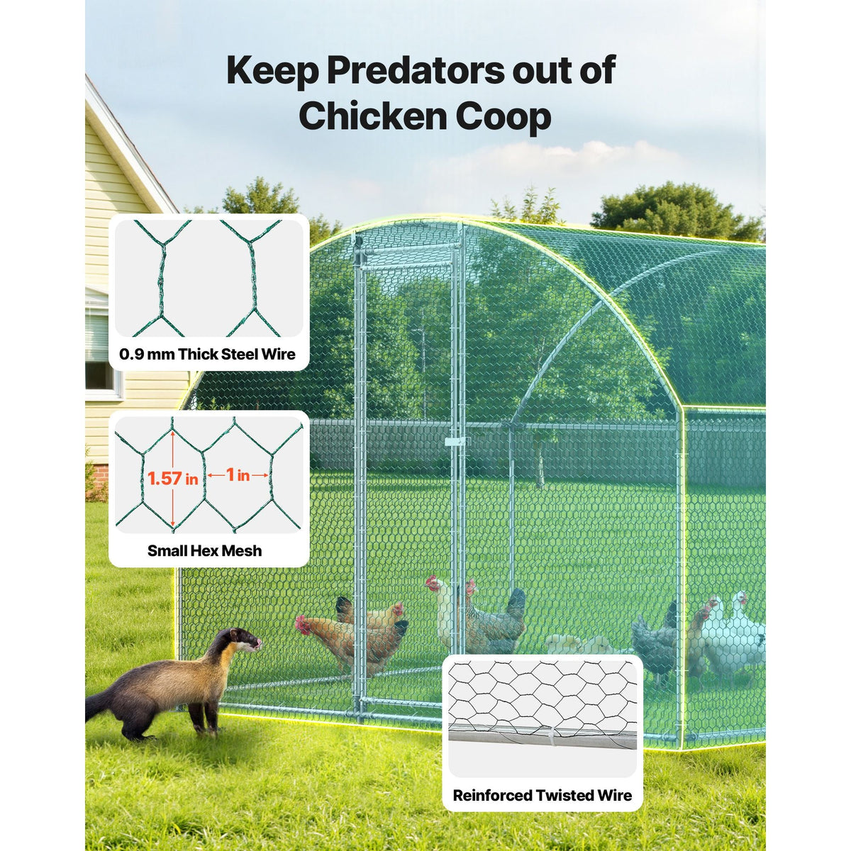 Large Metal Chicken Coop, 9.8 x 19.7 x 6.6 ft, Walk-in Chicken Runs with Waterproof Cover, Dome Roof Hen House Enclosure with Lock, Outdoor Duck Rabbit Cage Poultry Pen for Backyard, Farm, Yard