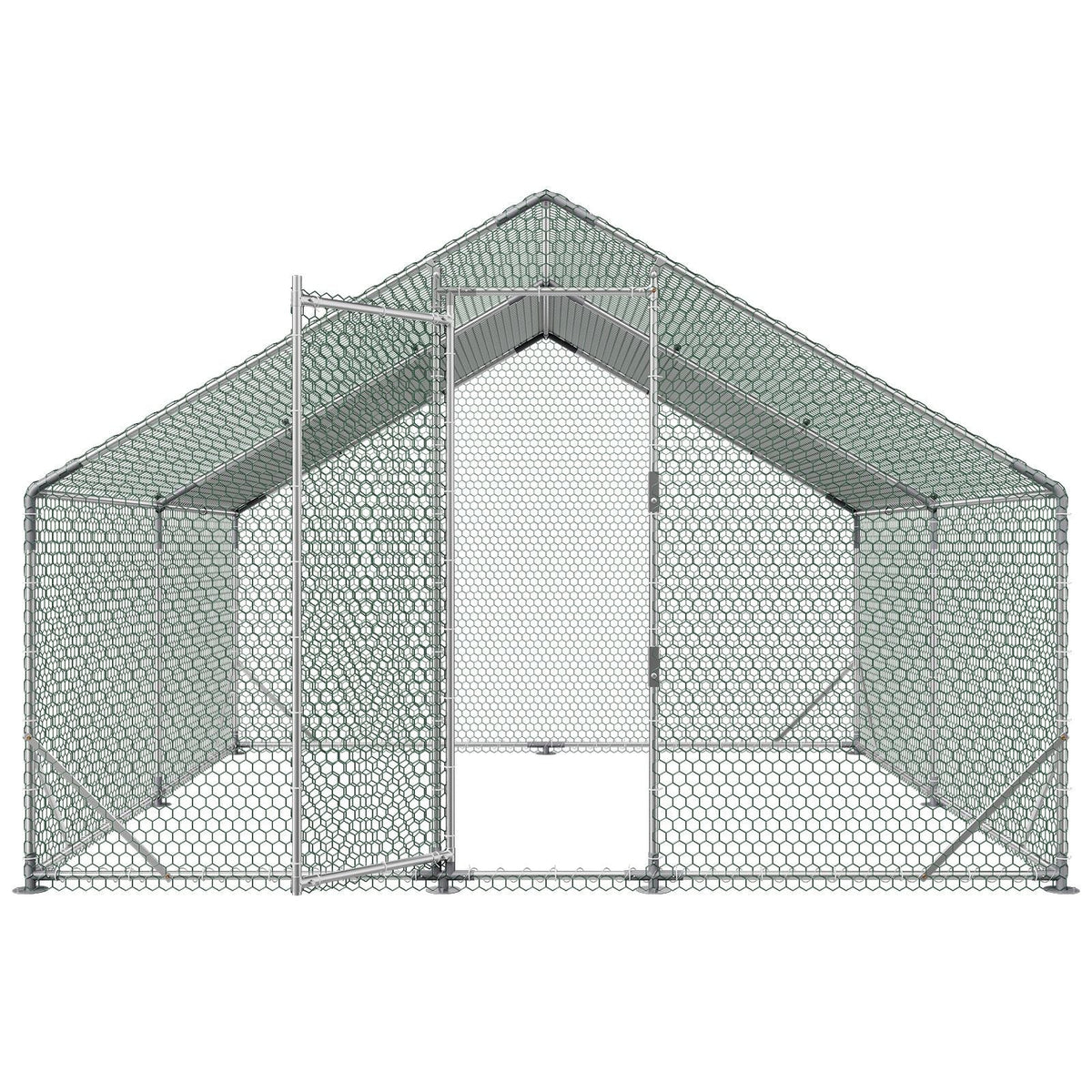 Large Metal Chicken Coop, 9.8 x 9.8 x 6.6 ft, Walk-in Chicken Run House with Waterproof Cover & Sturdy Frame, Spire Roof Poultry Cage Duck Pen for Rabbit Hen Goose Outdoor Backyard Farm Use