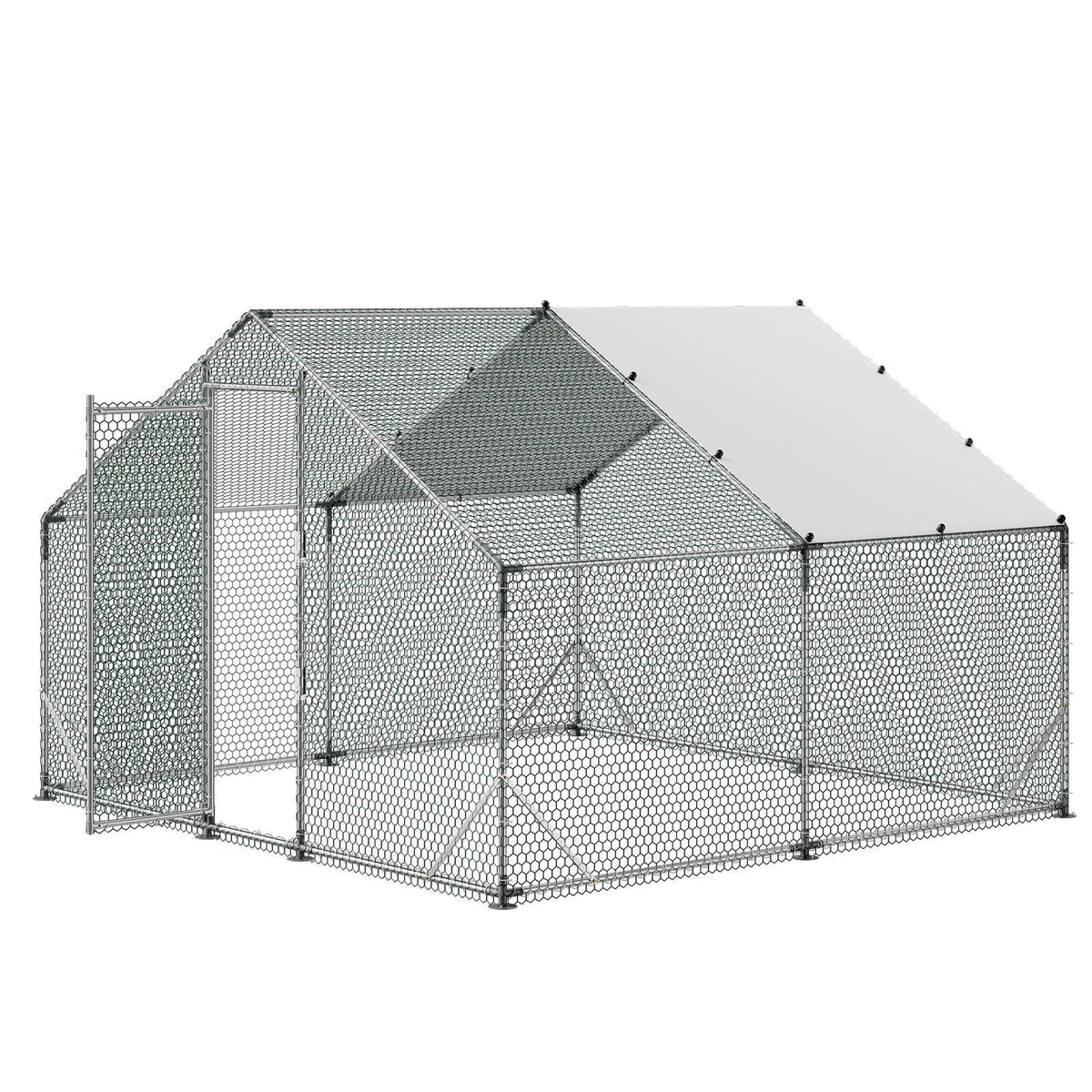 Large Metal Chicken Coop, 9.8 x 9.8 x 6.6 ft, Walk-in Chicken Run House with Waterproof Cover & Sturdy Frame, Spire Roof Poultry Cage Duck Pen for Rabbit Hen Goose Outdoor Backyard Farm Use