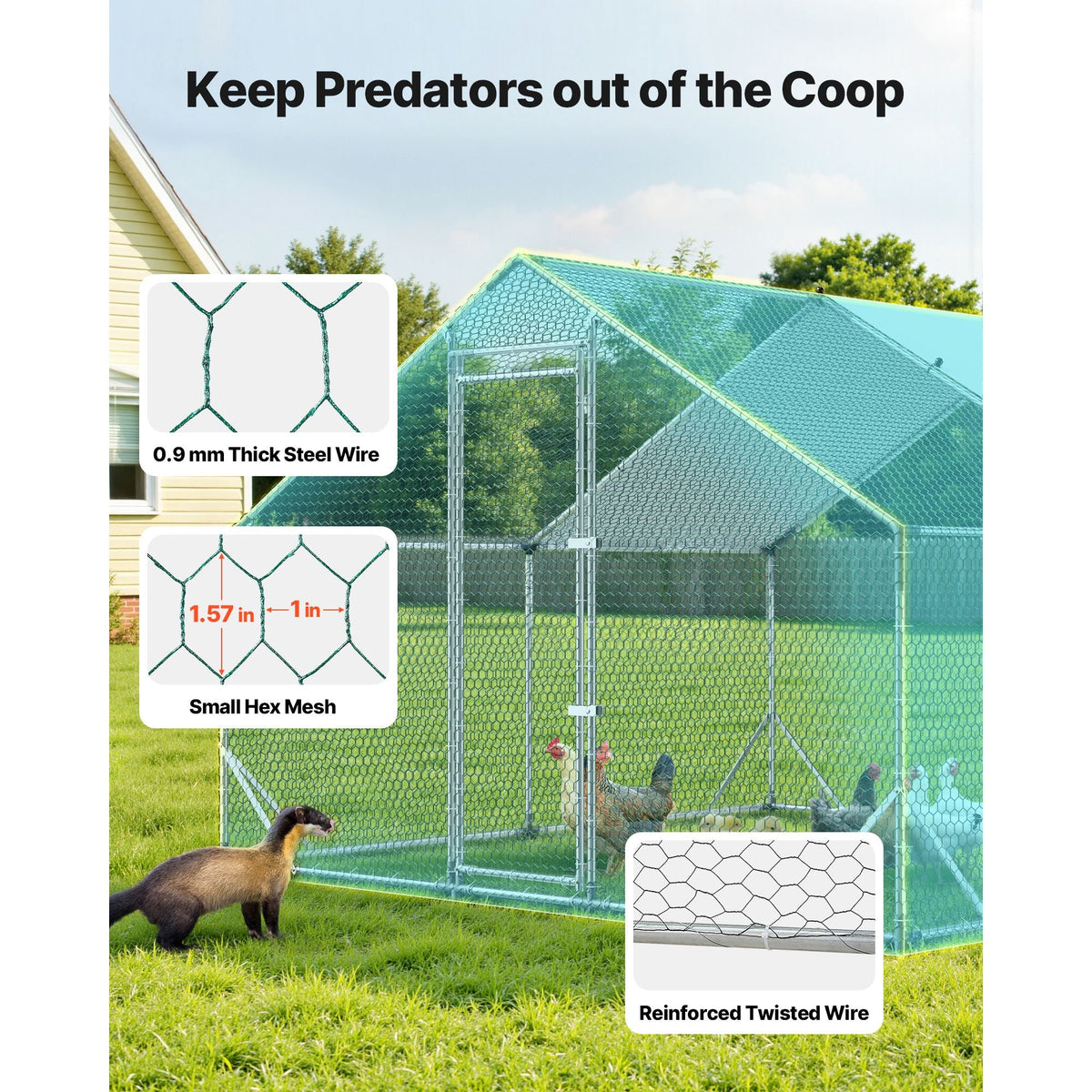 Large Metal Chicken Coop, 9.8 x 9.8 x 6.6 ft, Walk-in Chicken Run House with Waterproof Cover & Sturdy Frame, Spire Roof Poultry Cage Duck Pen for Rabbit Hen Goose Outdoor Backyard Farm Use