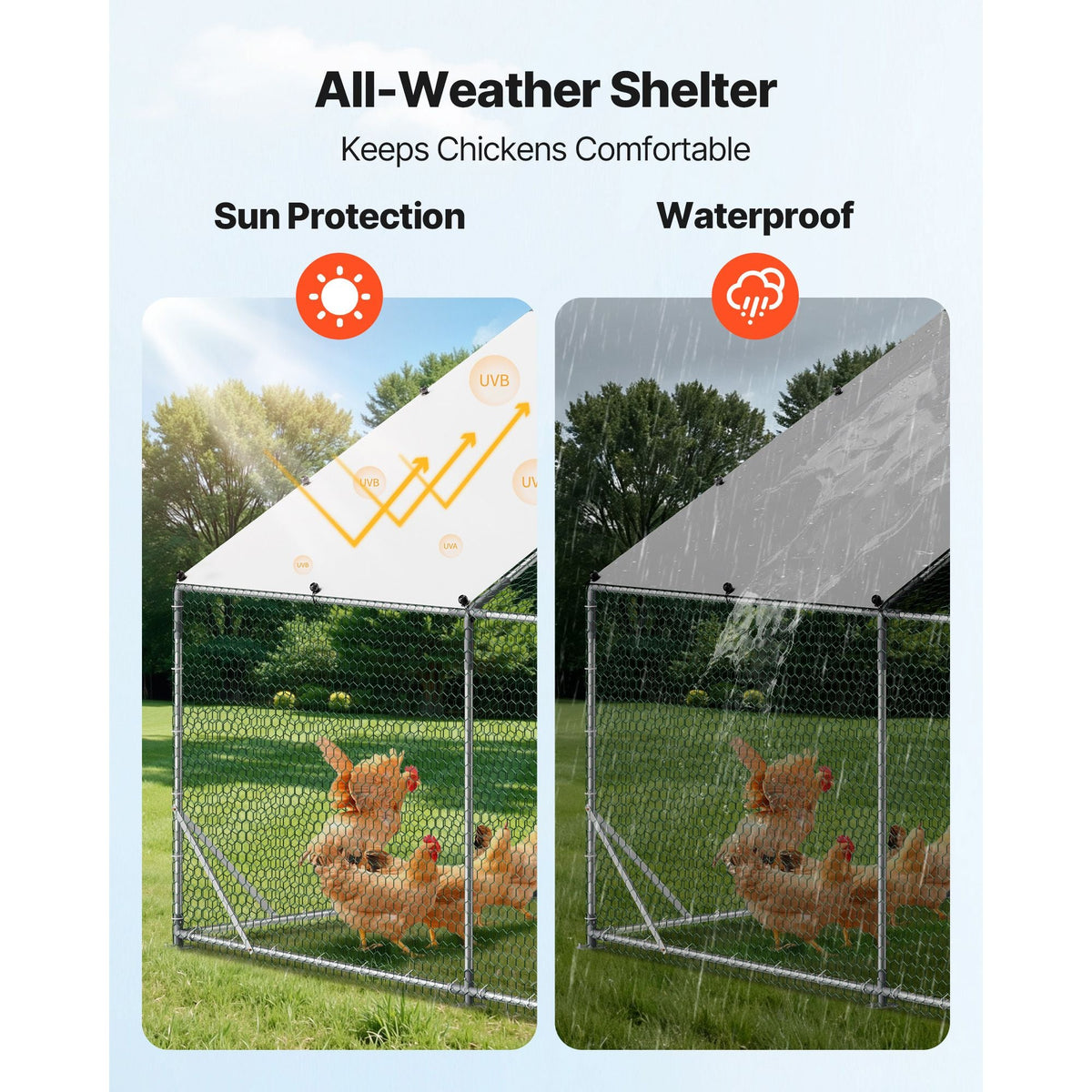 Large Metal Chicken Coop, 9.8 x 9.8 x 6.6 ft, Walk-in Chicken Run House with Waterproof Cover & Sturdy Frame, Spire Roof Poultry Cage Duck Pen for Rabbit Hen Goose Outdoor Backyard Farm Use
