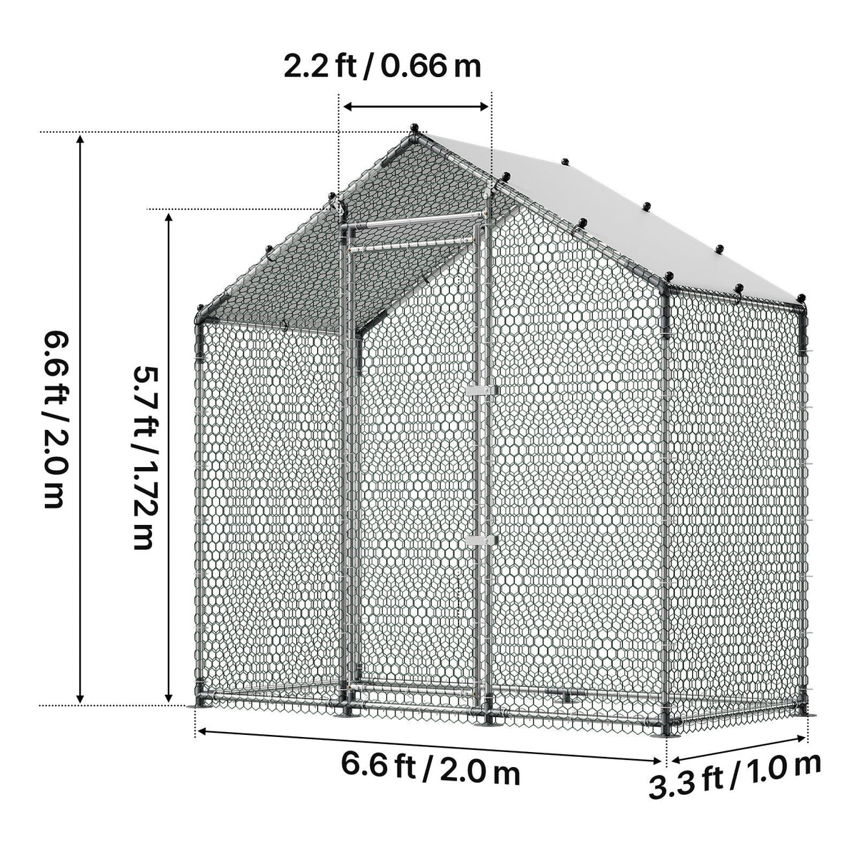 Large Metal Chicken Coop,6.6 x 3.3 x 6.6 ft, Walk-in Chicken Run House with Waterproof Cover & Sturdy Frame, Spire Roof Poultry Cage Duck Pen for Rabbit Hen Goose Outdoor Backyard Farm Use