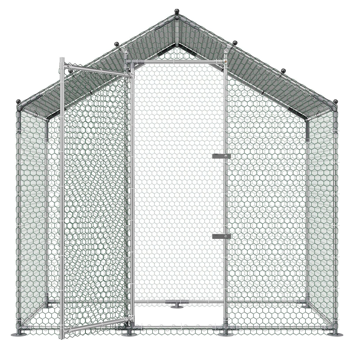 Large Metal Chicken Coop,6.6 x 3.3 x 6.6 ft, Walk-in Chicken Run House with Waterproof Cover & Sturdy Frame, Spire Roof Poultry Cage Duck Pen for Rabbit Hen Goose Outdoor Backyard Farm Use