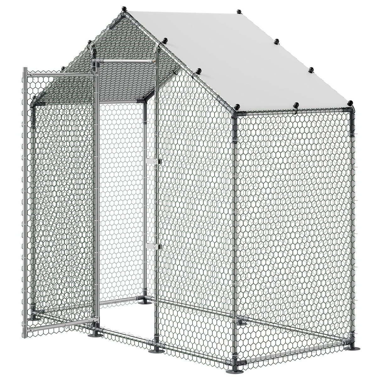 Large Metal Chicken Coop,6.6 x 3.3 x 6.6 ft, Walk-in Chicken Run House with Waterproof Cover & Sturdy Frame, Spire Roof Poultry Cage Duck Pen for Rabbit Hen Goose Outdoor Backyard Farm Use