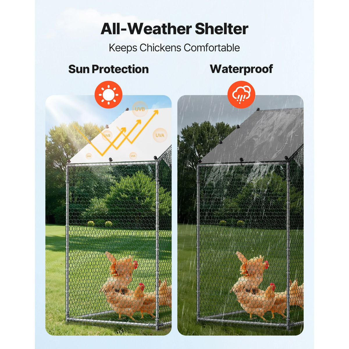 Large Metal Chicken Coop,6.6 x 3.3 x 6.6 ft, Walk-in Chicken Run House with Waterproof Cover & Sturdy Frame, Spire Roof Poultry Cage Duck Pen for Rabbit Hen Goose Outdoor Backyard Farm Use