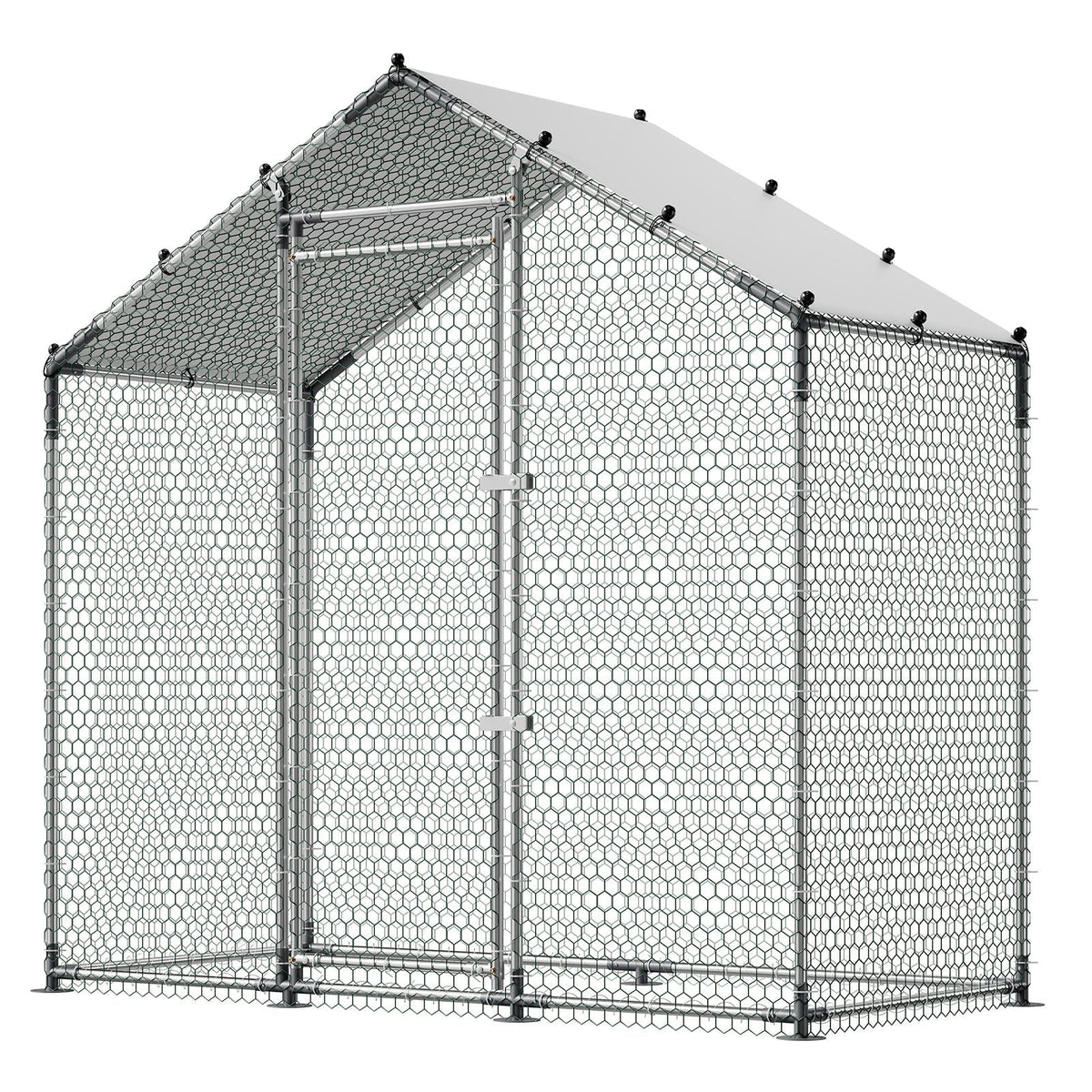 Large Metal Chicken Coop,6.6 x 3.3 x 6.6 ft, Walk-in Chicken Run House with Waterproof Cover & Sturdy Frame, Spire Roof Poultry Cage Duck Pen for Rabbit Hen Goose Outdoor Backyard Farm Use