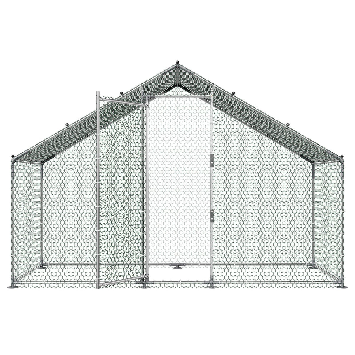 Large Metal Chicken Coop,9.8 x 3.3 x 6.6 ft, Walk-in Chicken Run House with Waterproof Cover & Sturdy Frame, Spire Roof Poultry Cage Duck Pen for Rabbit Hen Goose Outdoor Backyard Farm Use
