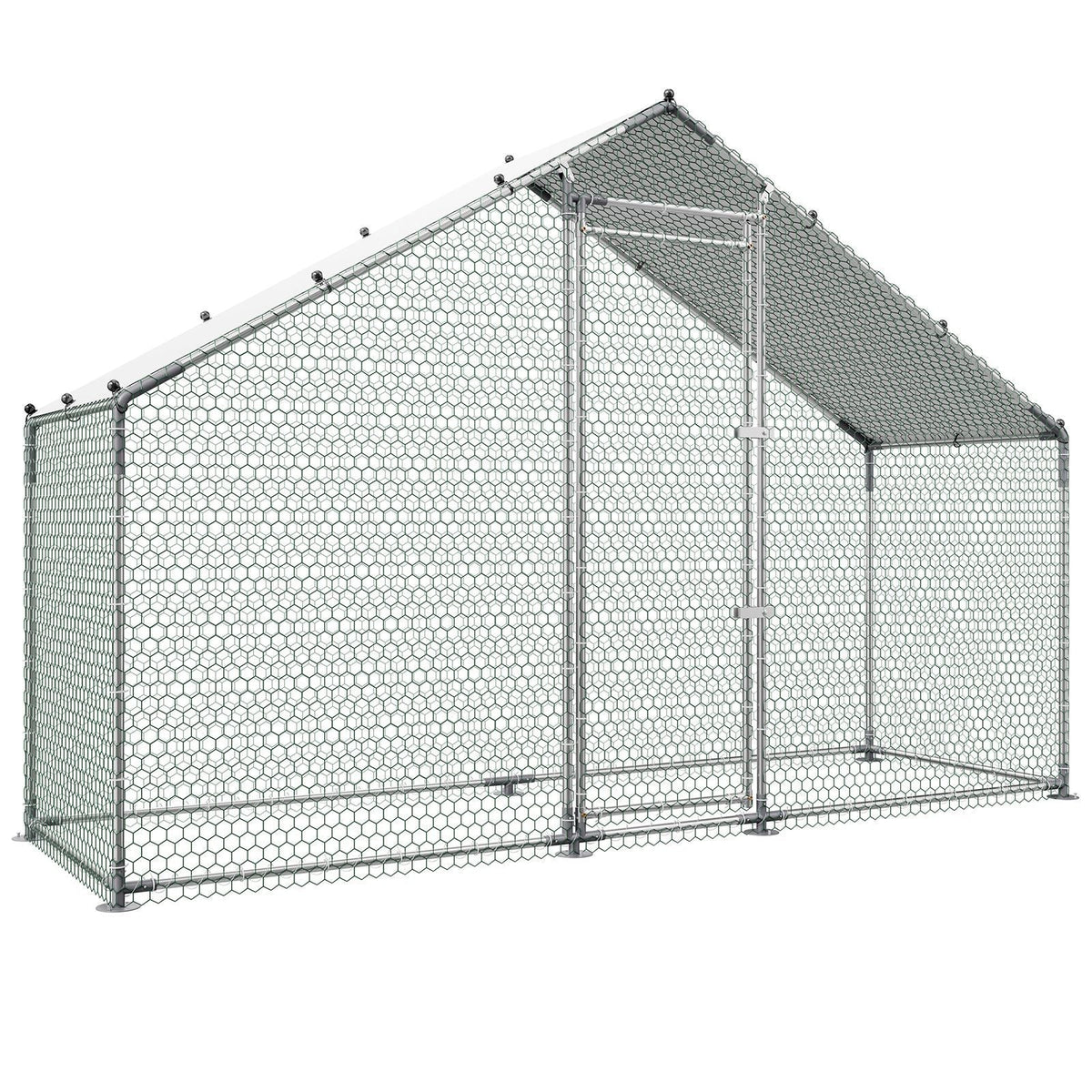 Large Metal Chicken Coop,9.8 x 3.3 x 6.6 ft, Walk-in Chicken Run House with Waterproof Cover & Sturdy Frame, Spire Roof Poultry Cage Duck Pen for Rabbit Hen Goose Outdoor Backyard Farm Use