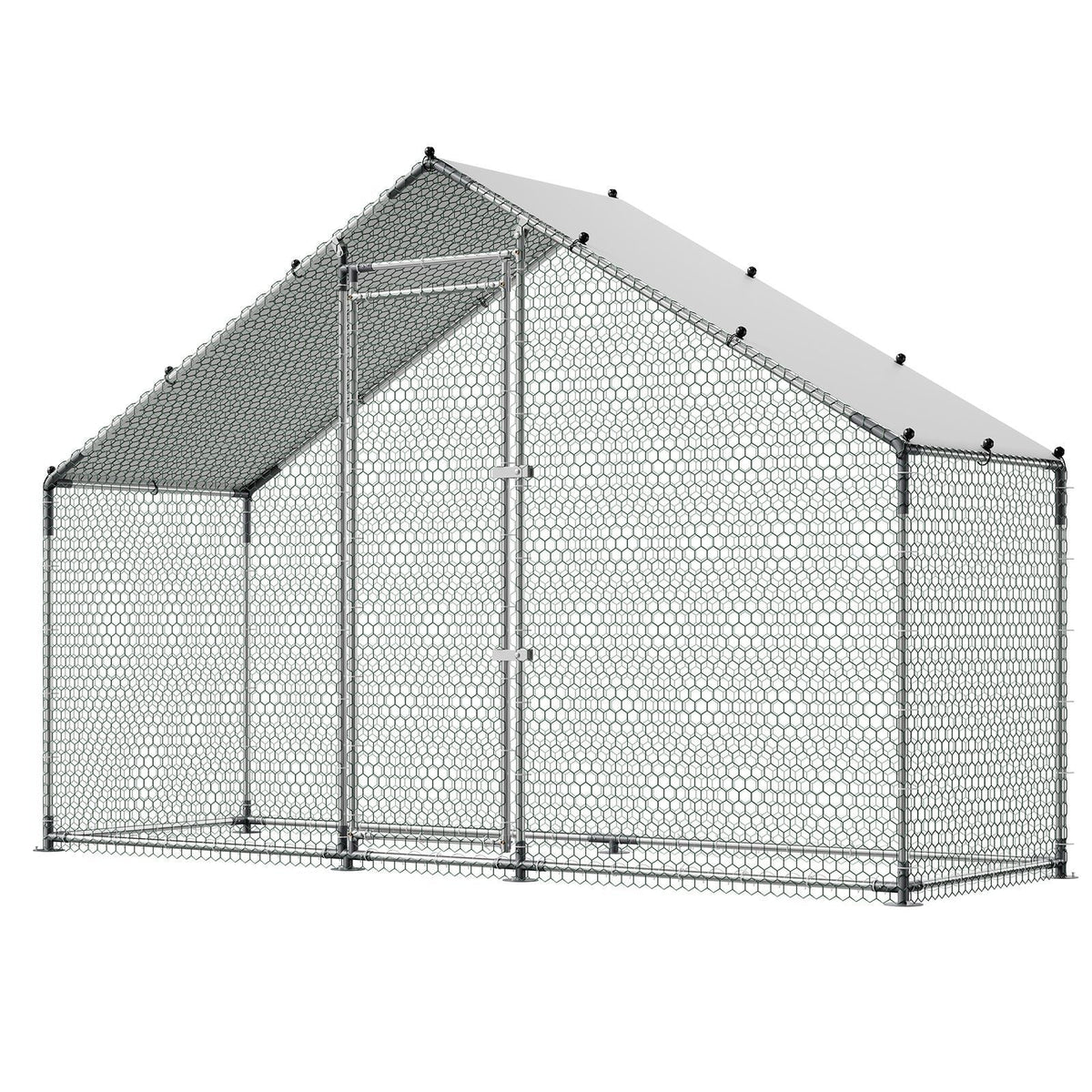 Large Metal Chicken Coop,9.8 x 3.3 x 6.6 ft, Walk-in Chicken Run House with Waterproof Cover & Sturdy Frame, Spire Roof Poultry Cage Duck Pen for Rabbit Hen Goose Outdoor Backyard Farm Use