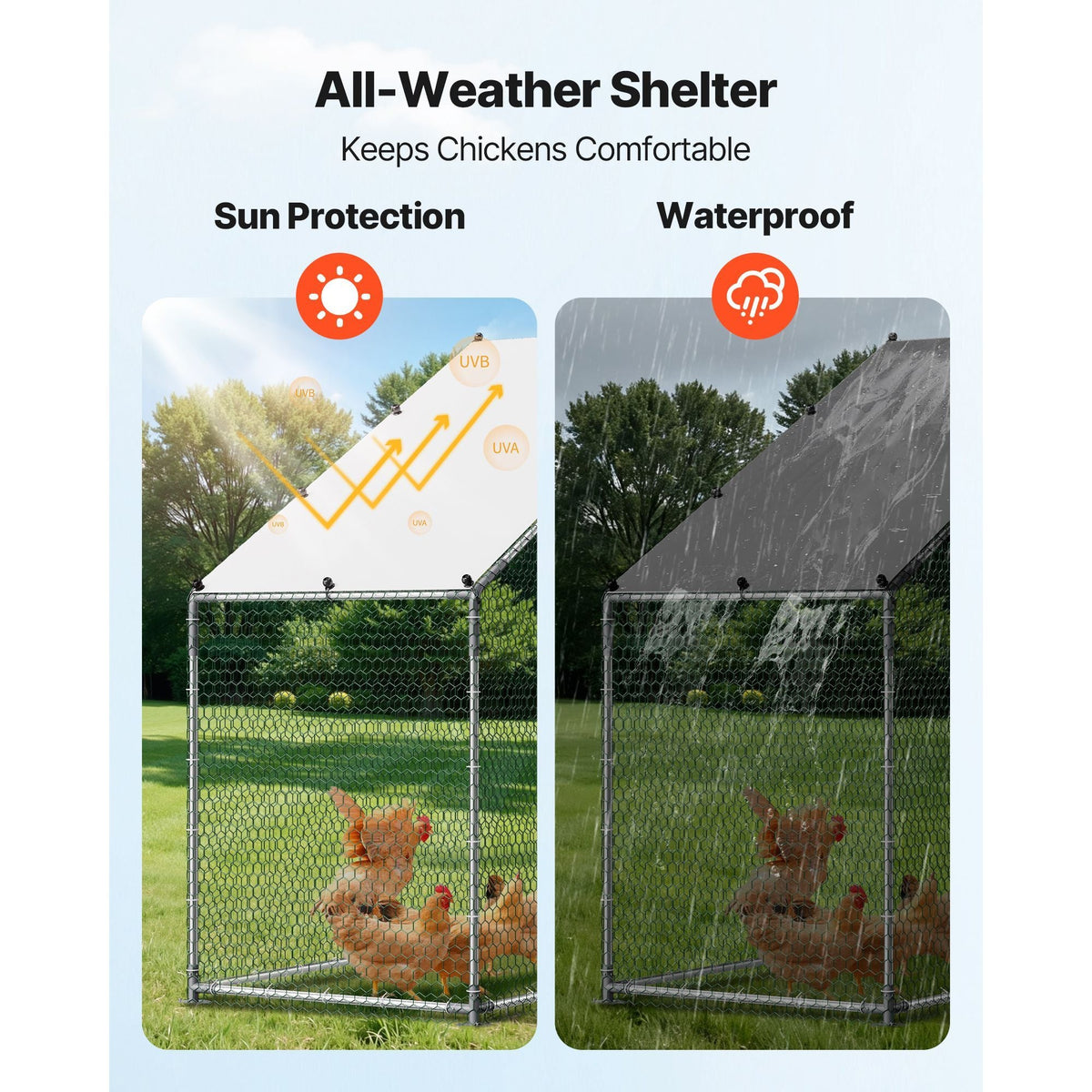 Large Metal Chicken Coop,9.8 x 3.3 x 6.6 ft, Walk-in Chicken Run House with Waterproof Cover & Sturdy Frame, Spire Roof Poultry Cage Duck Pen for Rabbit Hen Goose Outdoor Backyard Farm Use