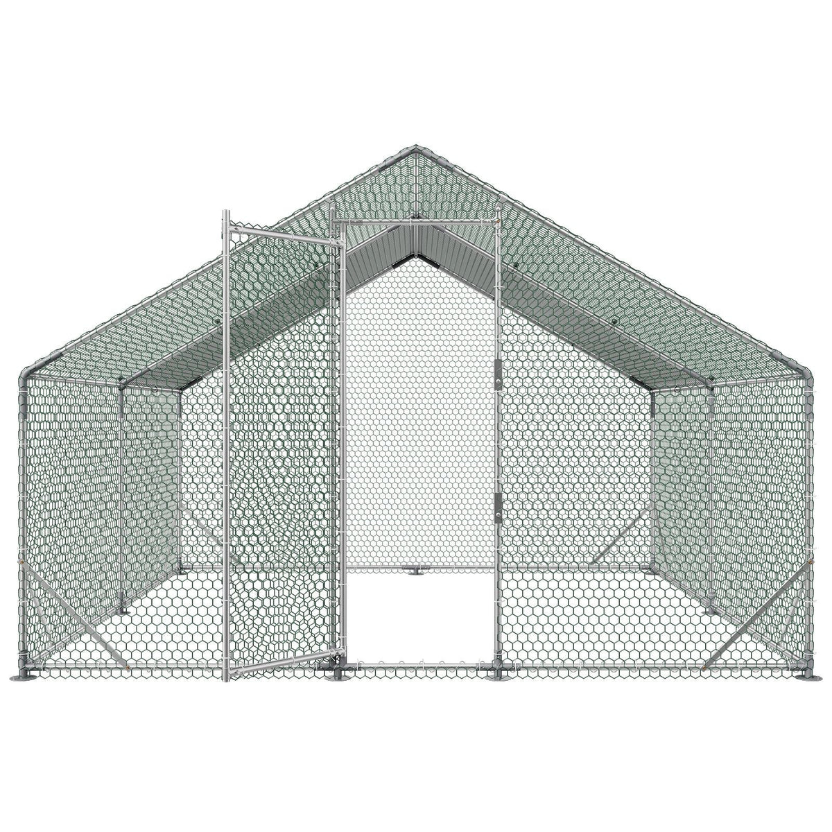 Large Metal Chicken Coop,9.8 x 9.8 x 6.6 ft, Walk-in Chicken Run House with Waterproof Cover & Sturdy Frame, Spire Roof Poultry Cage Duck Pen for Rabbit Hen Goose Outdoor Backyard Farm Use
