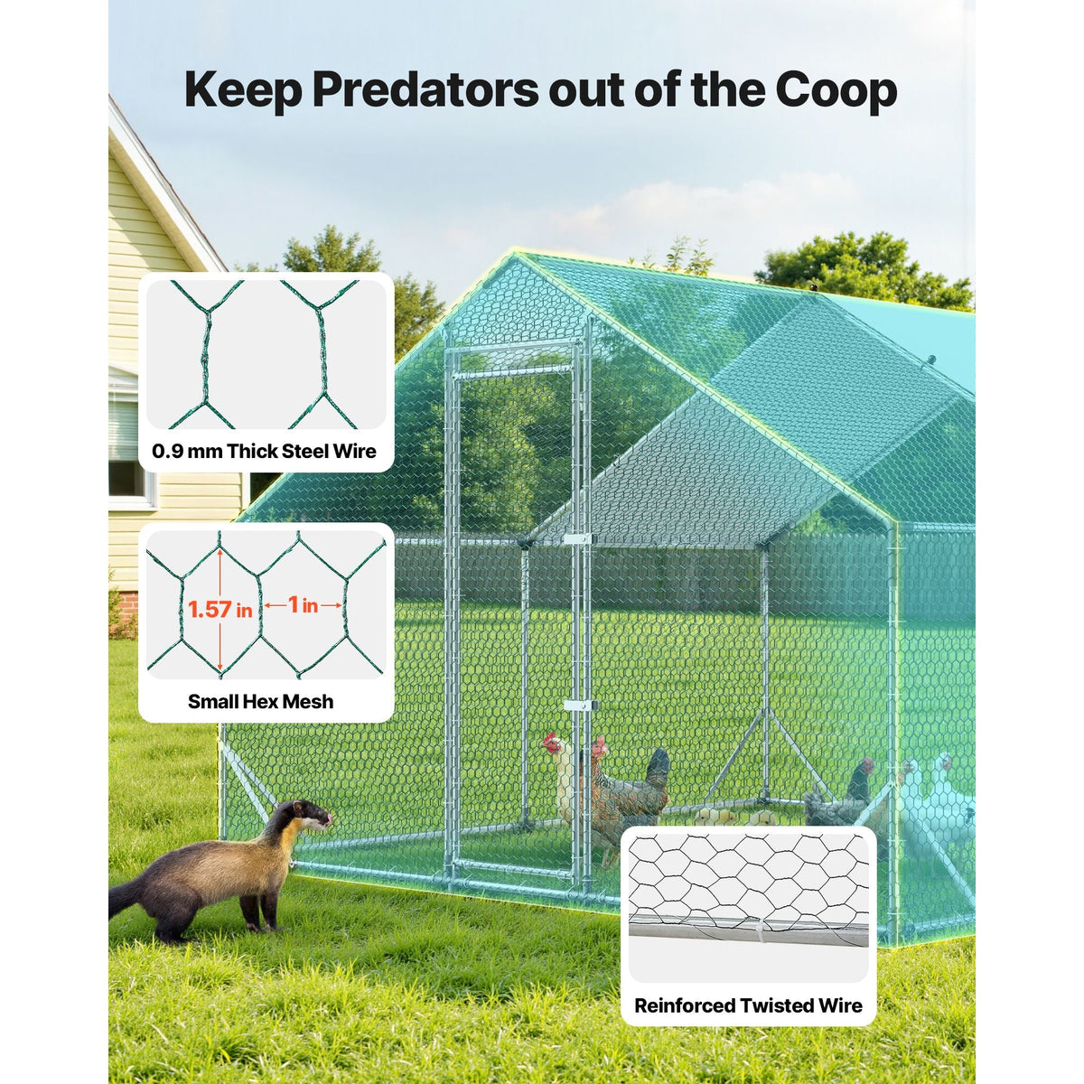 Large Metal Chicken Coop,9.8 x 9.8 x 6.6 ft, Walk-in Chicken Run House with Waterproof Cover & Sturdy Frame, Spire Roof Poultry Cage Duck Pen for Rabbit Hen Goose Outdoor Backyard Farm Use