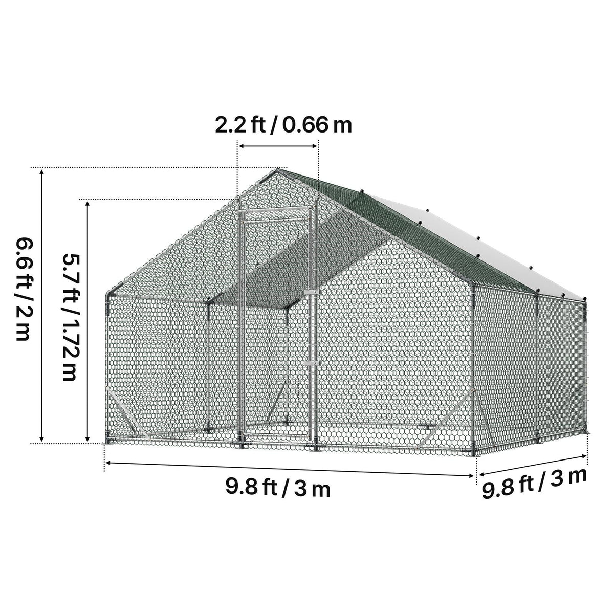 Large Metal Chicken Coop,9.8 x 9.8 x 6.6 ft, Walk-in Chicken Run House with Waterproof Cover & Sturdy Frame, Spire Roof Poultry Cage Duck Pen for Rabbit Hen Goose Outdoor Backyard Farm Use