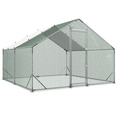 Large Metal Chicken Coop,9.8 x 9.8 x 6.6 ft, Walk-in Chicken Run House with Waterproof Cover & Sturdy Frame, Spire Roof Poultry Cage Duck Pen for Rabbit Hen Goose Outdoor Backyard Farm Use